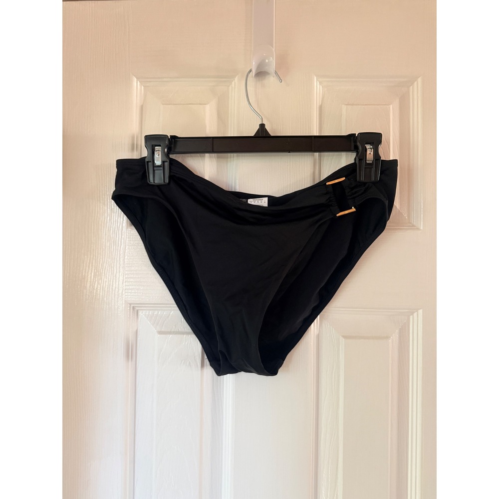 Lauren Ralph Lauren Black Ruched Bikini Bottom Gold Logo Hardware Size 10